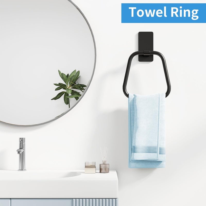 JUYSON Towel Ring, Hand Towel Holder for Bathroom, Adhesive Hand Towel Holder, Adhesive Towel Racks, Wall Mount Towel Hanger for Bathroom, Kitchen, NO Drill Easy to Install, 2 Pack(Matte Black) - Image 2